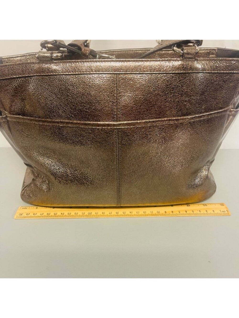 Coach Gallery F17721 Metallic Pewter Leather East West Tote Shoulder Bag Purse - Picture 13 of 16